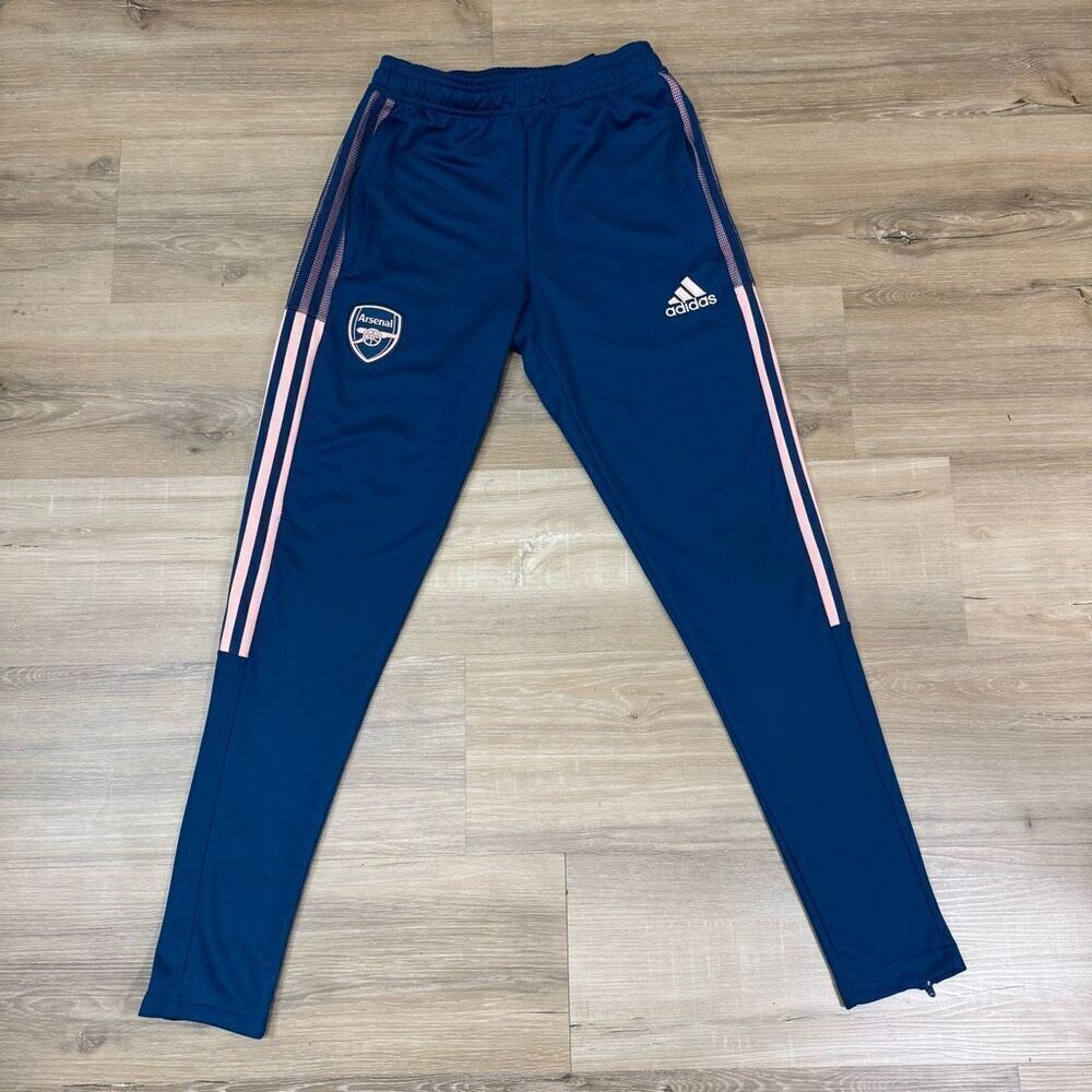 Adidas XS Arsenal FC Training Pants Blue Pink Track Stripe Slim Fit Athletic Gym
